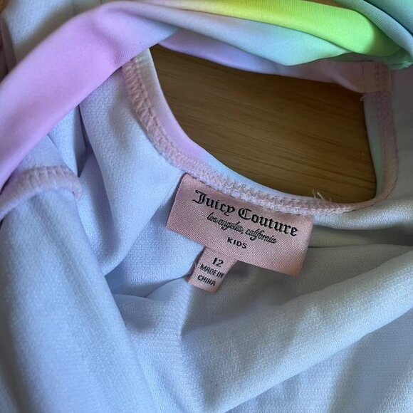 Juicy Couture coloured stripes & foil spot Piping Hot swimsuit Kid Size 12 - Picture 6 of 8